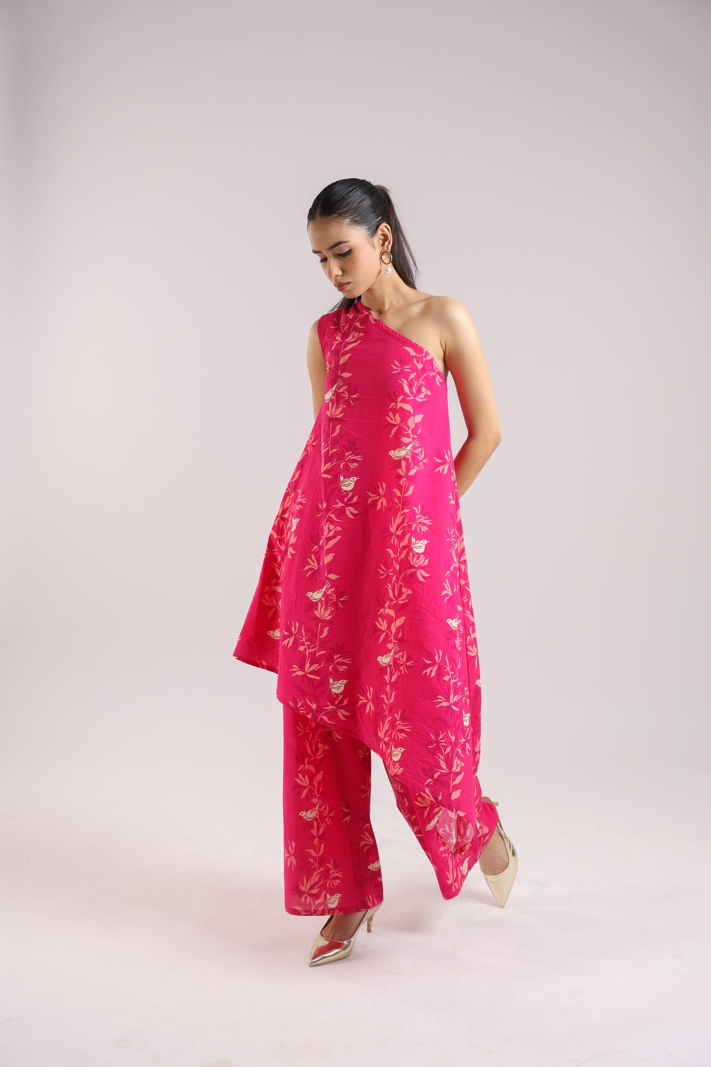 Ruby Pink One-Shoulder Kurta Set
