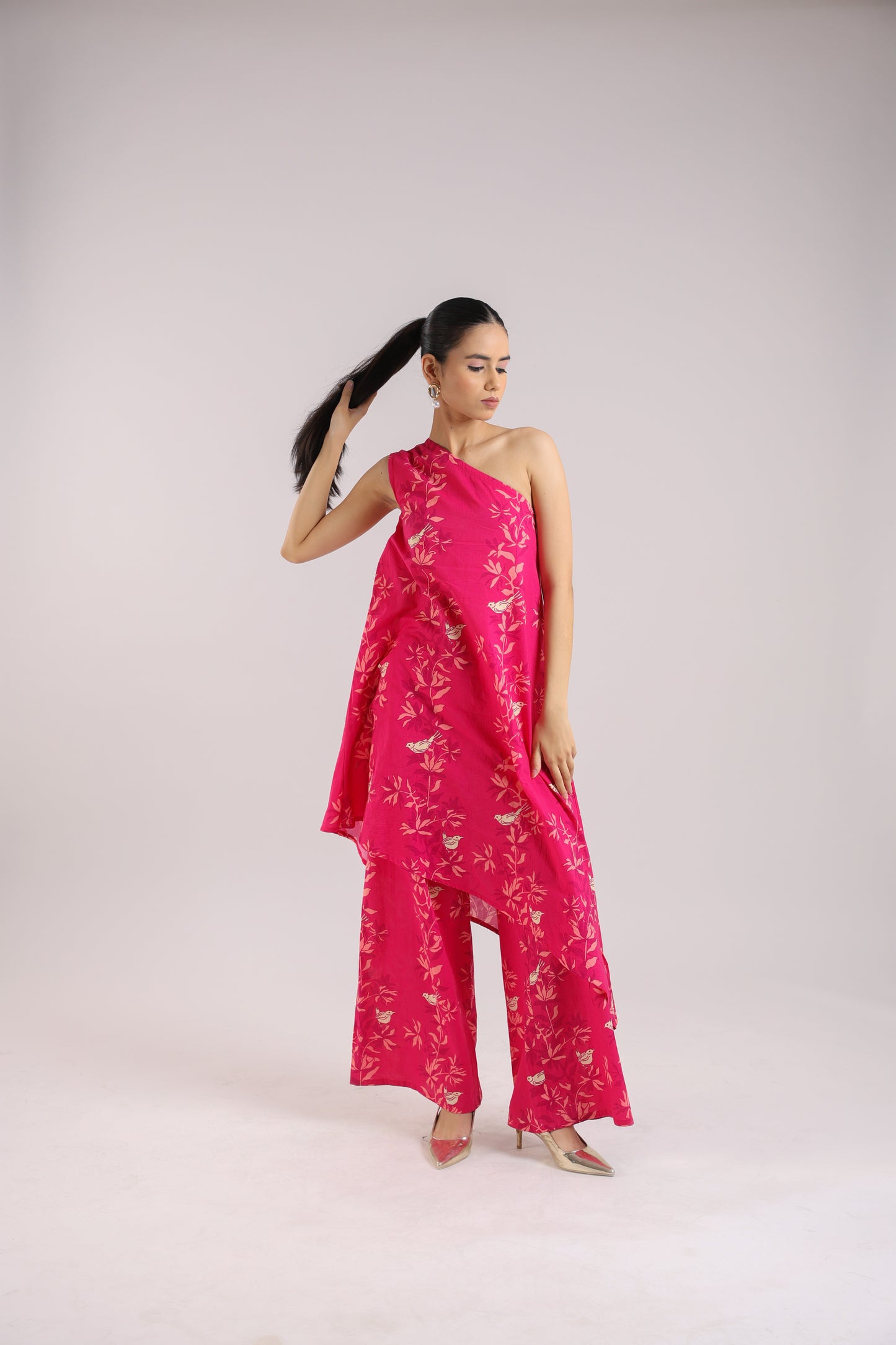Ruby Pink One-Shoulder Kurta Set