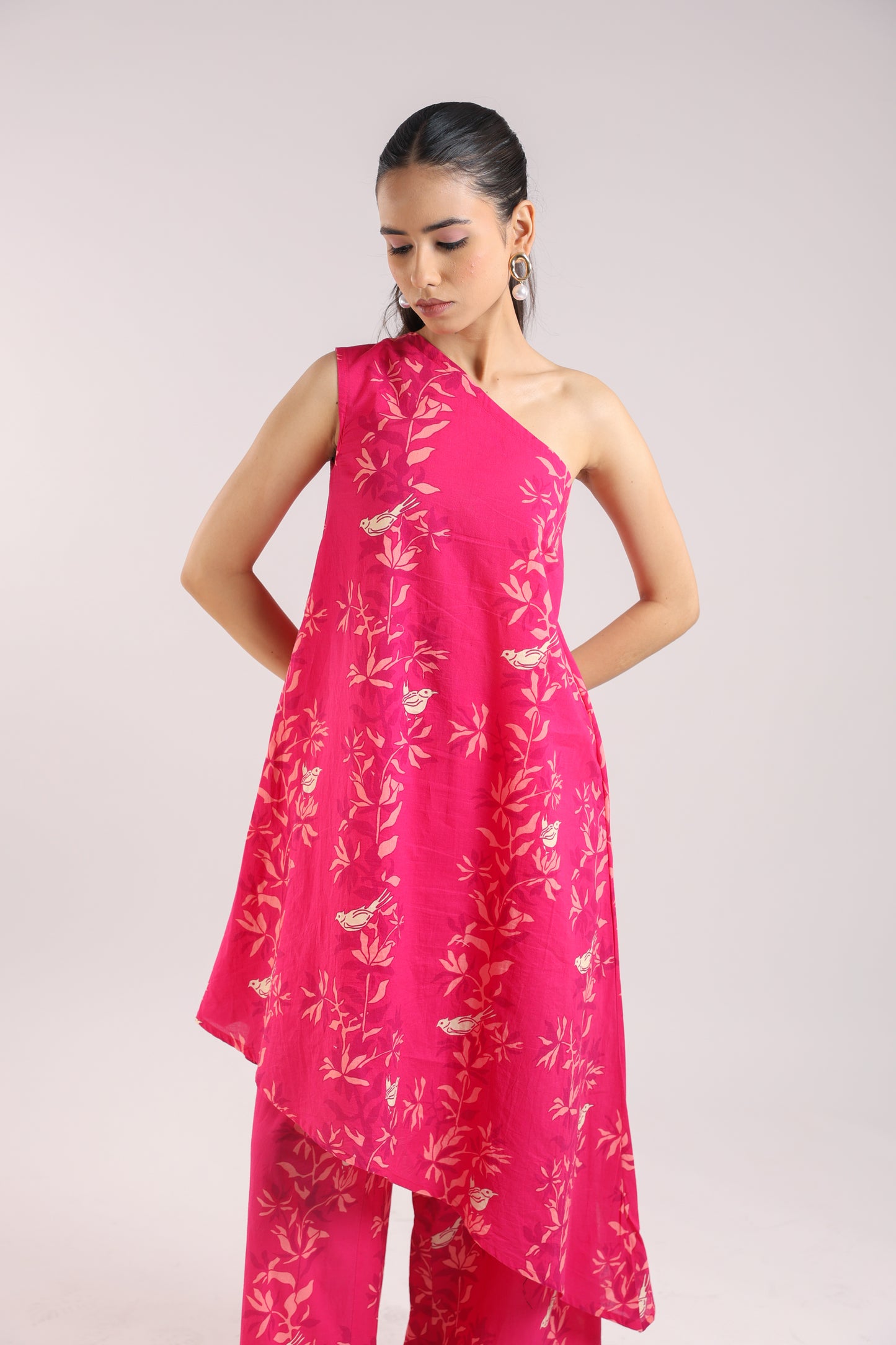 Ruby Pink One-Shoulder Kurta Set