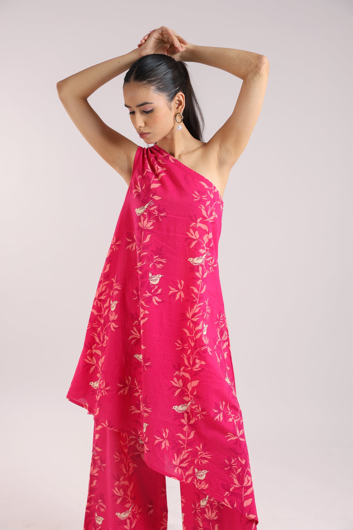 Ruby Pink One-Shoulder Kurta Set