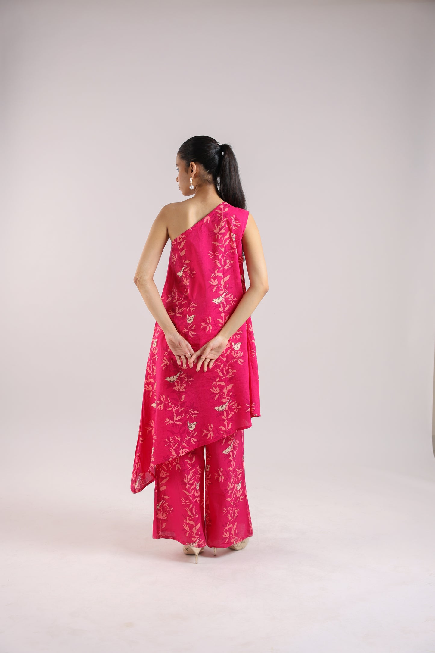 Ruby Pink One-Shoulder Kurta Set