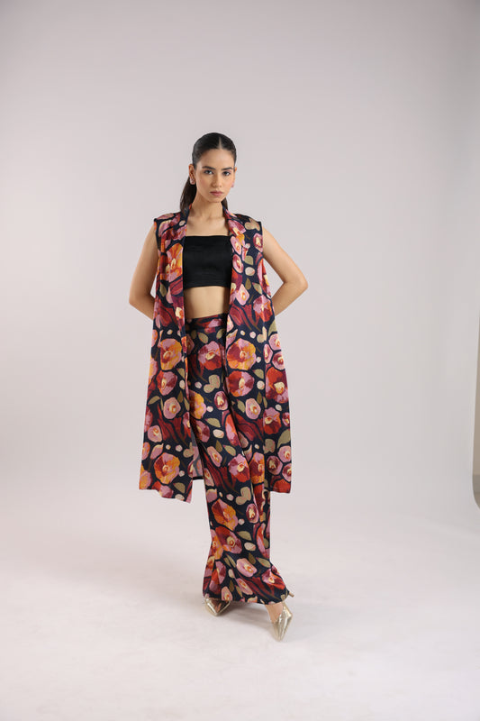 Black Collared Kurta Set with Bustier