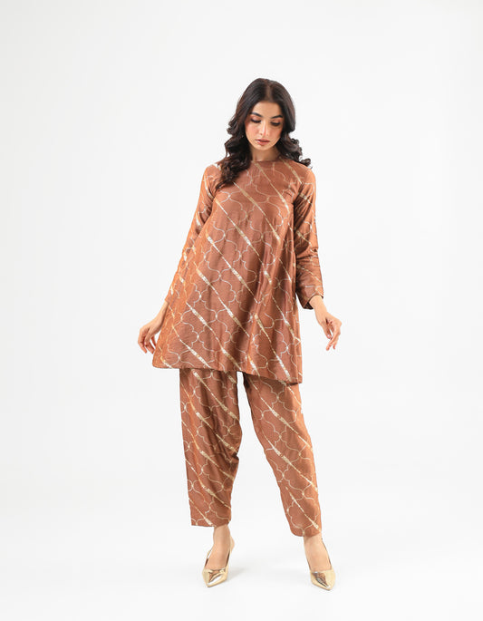 Mocha Mousse Banarasi Kurta Set with Salwar Pants