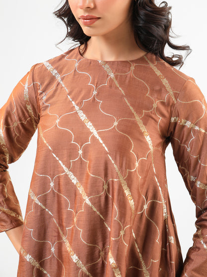 Mocha Mousse Banarasi Kurta Set with Salwar Pants