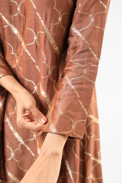 Mocha Mousse Banarasi Kurta Set with Salwar Pants