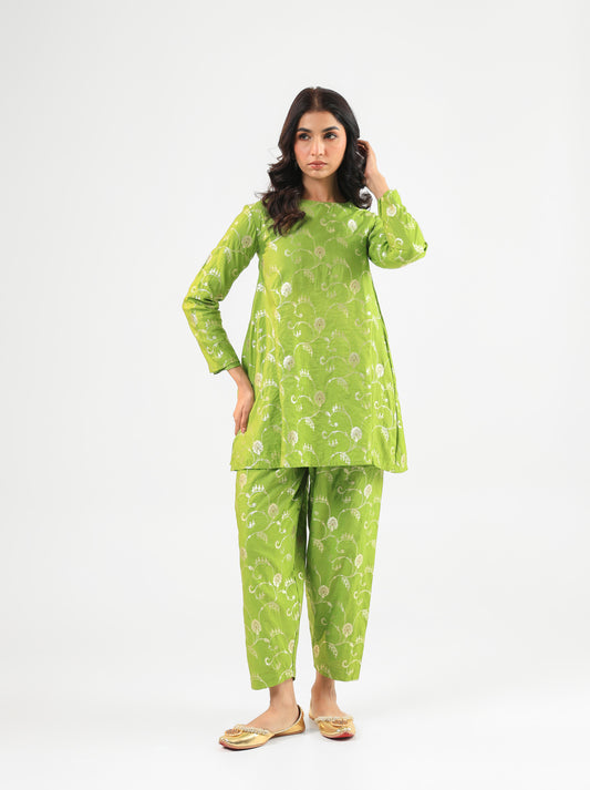 Green Banarasi Kurta Set with Salwar Pants