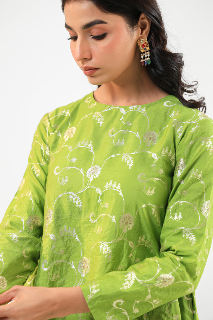 Green Banarasi Kurta Set with Salwar Pants