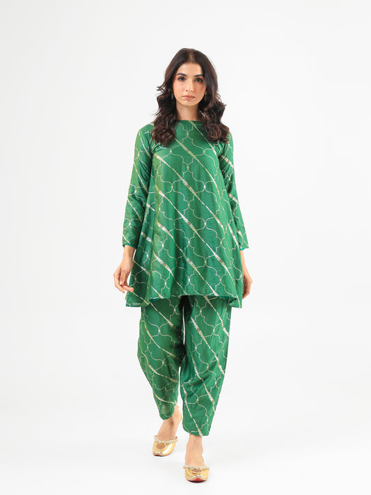Deep Green Banarasi Kurta Set with Salwar Pants