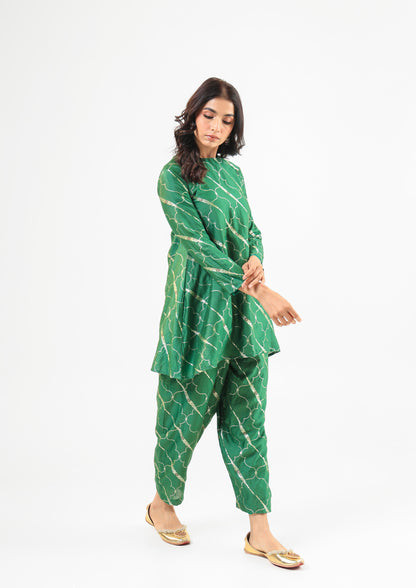 Deep Green Banarasi Kurta Set with Salwar Pants
