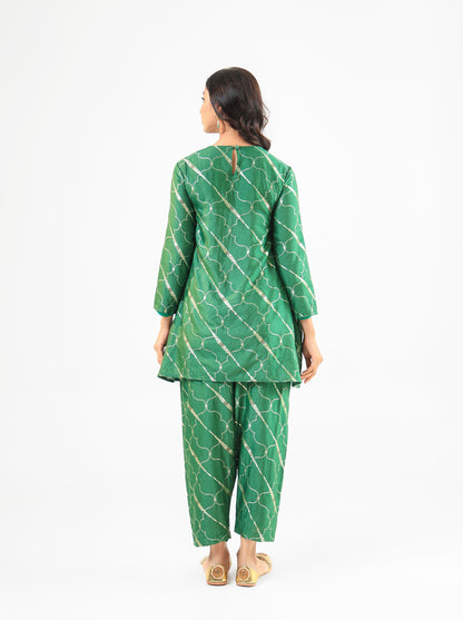Deep Green Banarasi Kurta Set with Salwar Pants