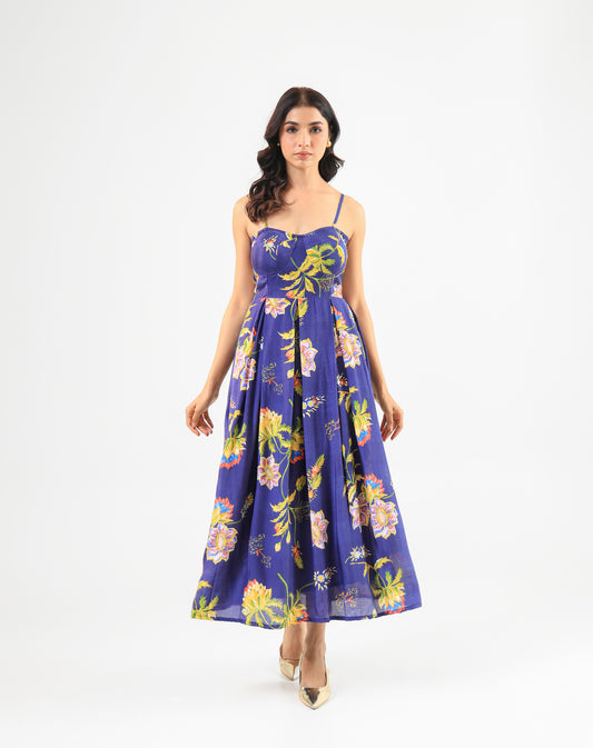 Deep Blue Floral Midi Dress