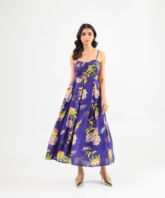 Deep Blue Floral Midi Dress