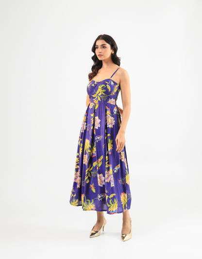 Deep Blue Floral Midi Dress