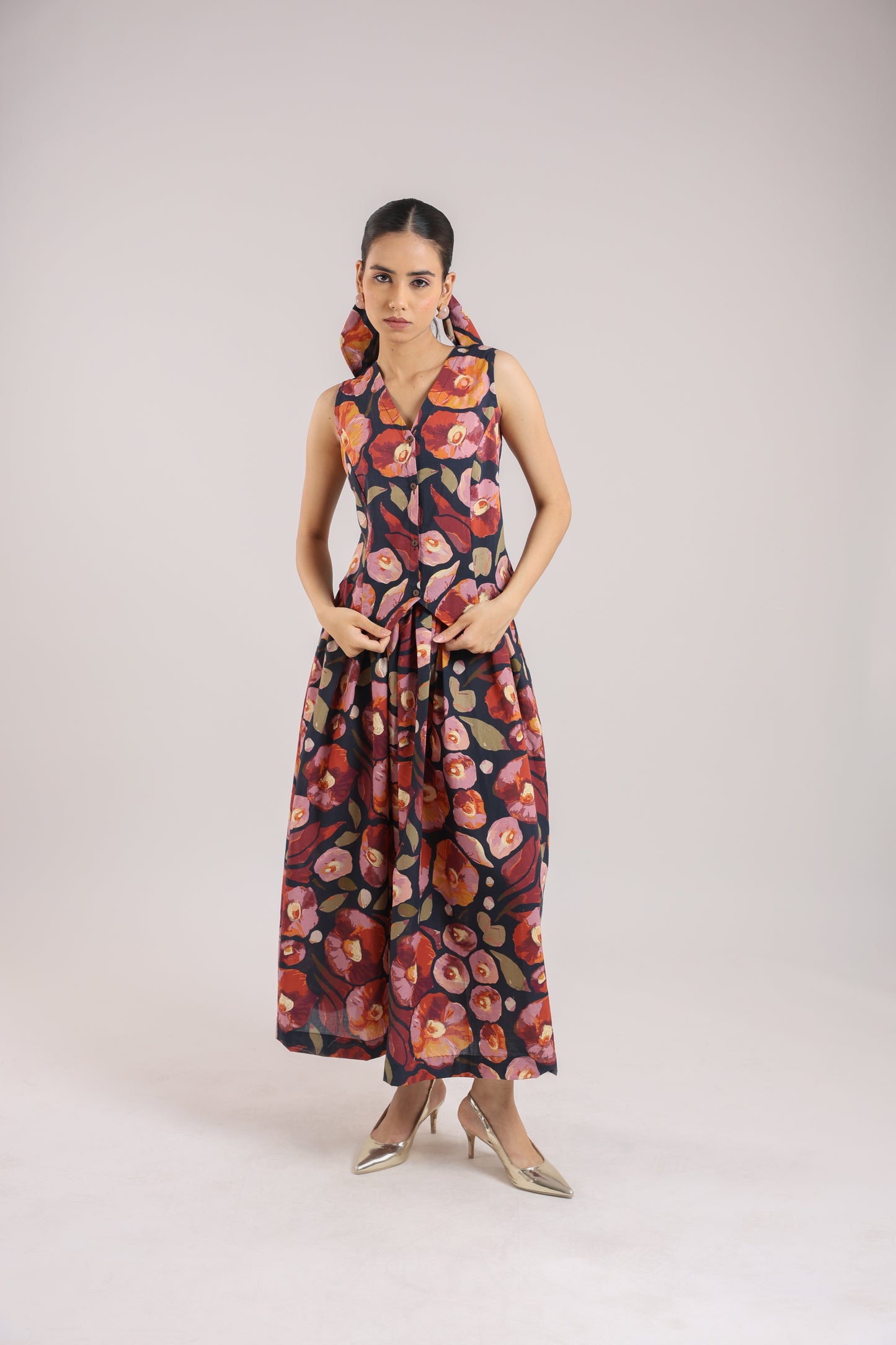 Black Floral Waist coat with skirt