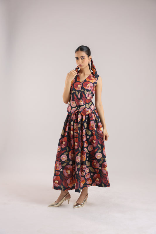 Black Floral Waist coat with skirt