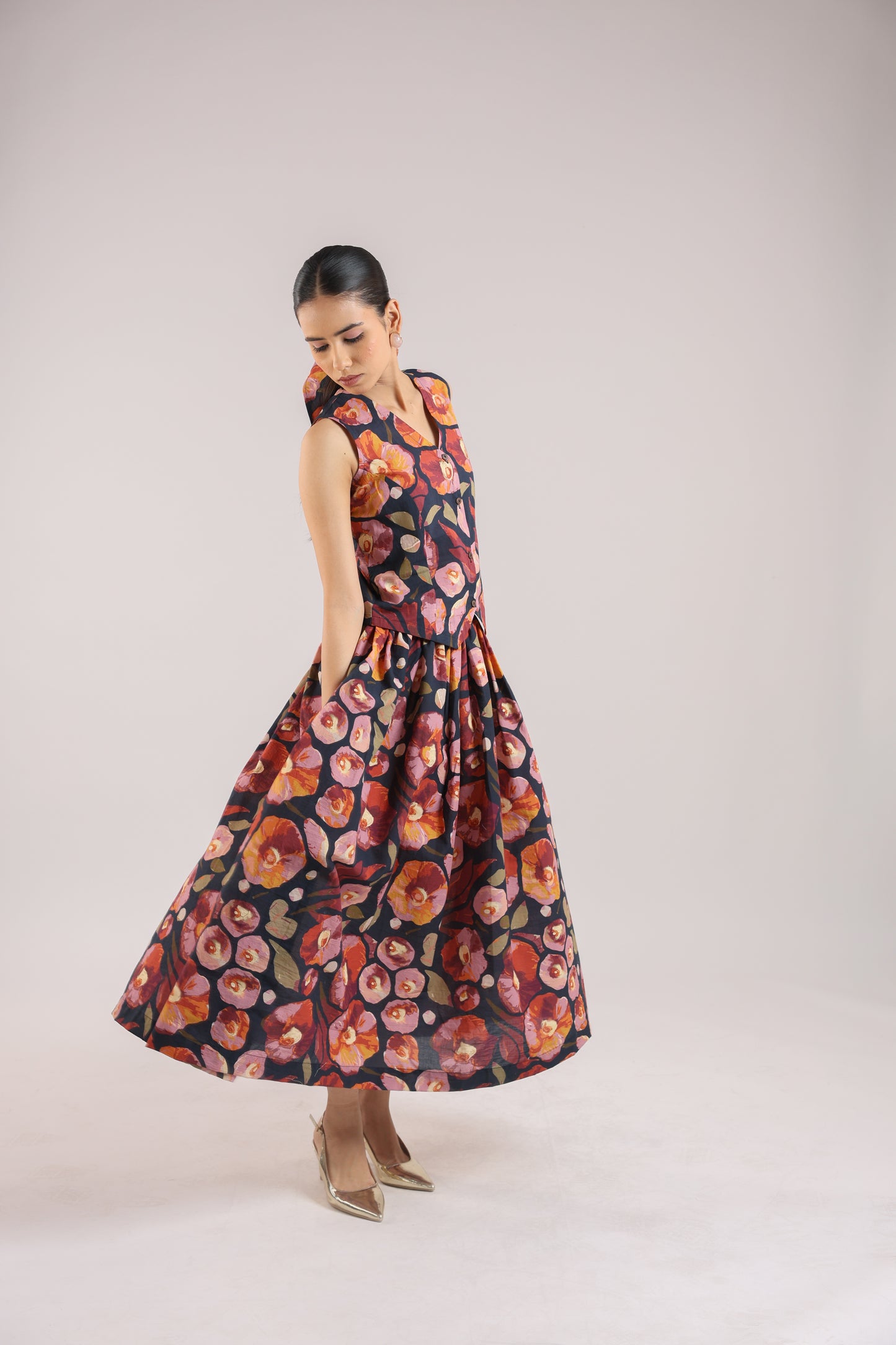 Black Floral Waist coat with skirt