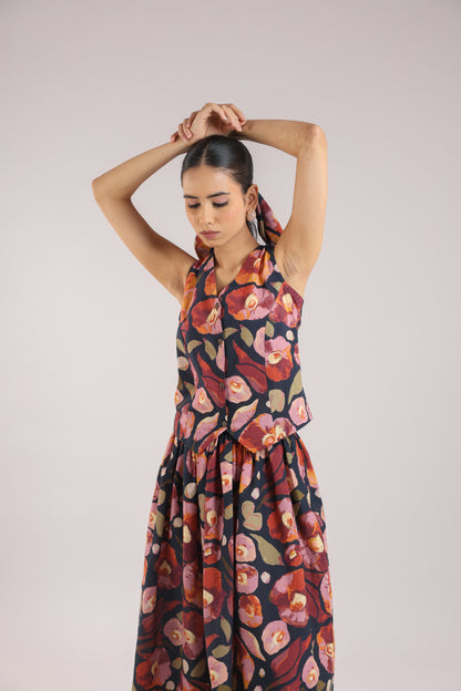 Black Floral Waist coat with skirt