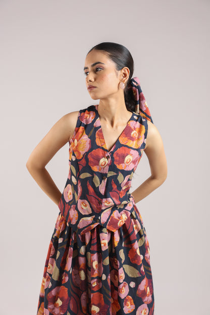 Black Floral Waist coat with skirt