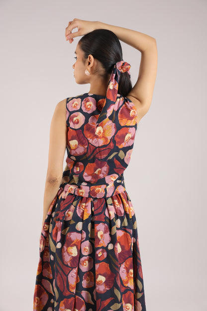 Black Floral Waist coat with skirt