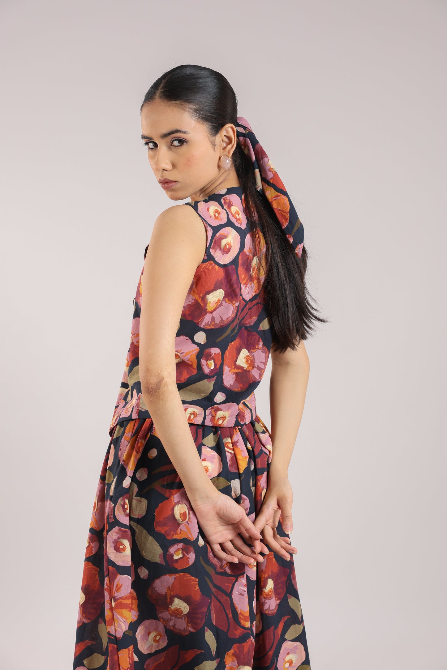 Black Floral Waist coat with skirt