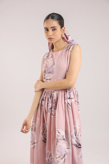 Dust Rose Flared Long Dress paired with a Shirt