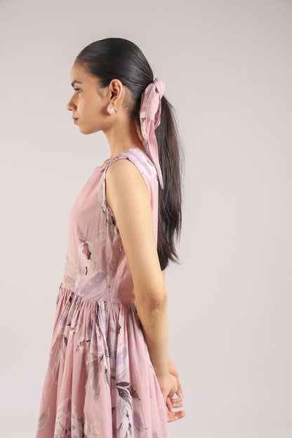 Dust Rose Flared Long Dress paired with a Shirt