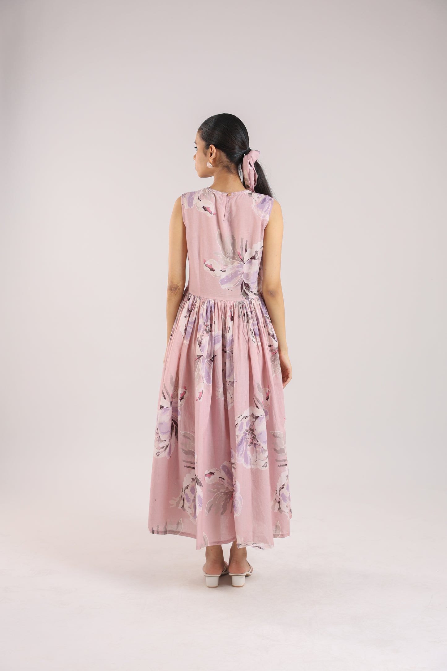 Dust Rose Flared Long Dress paired with a Shirt