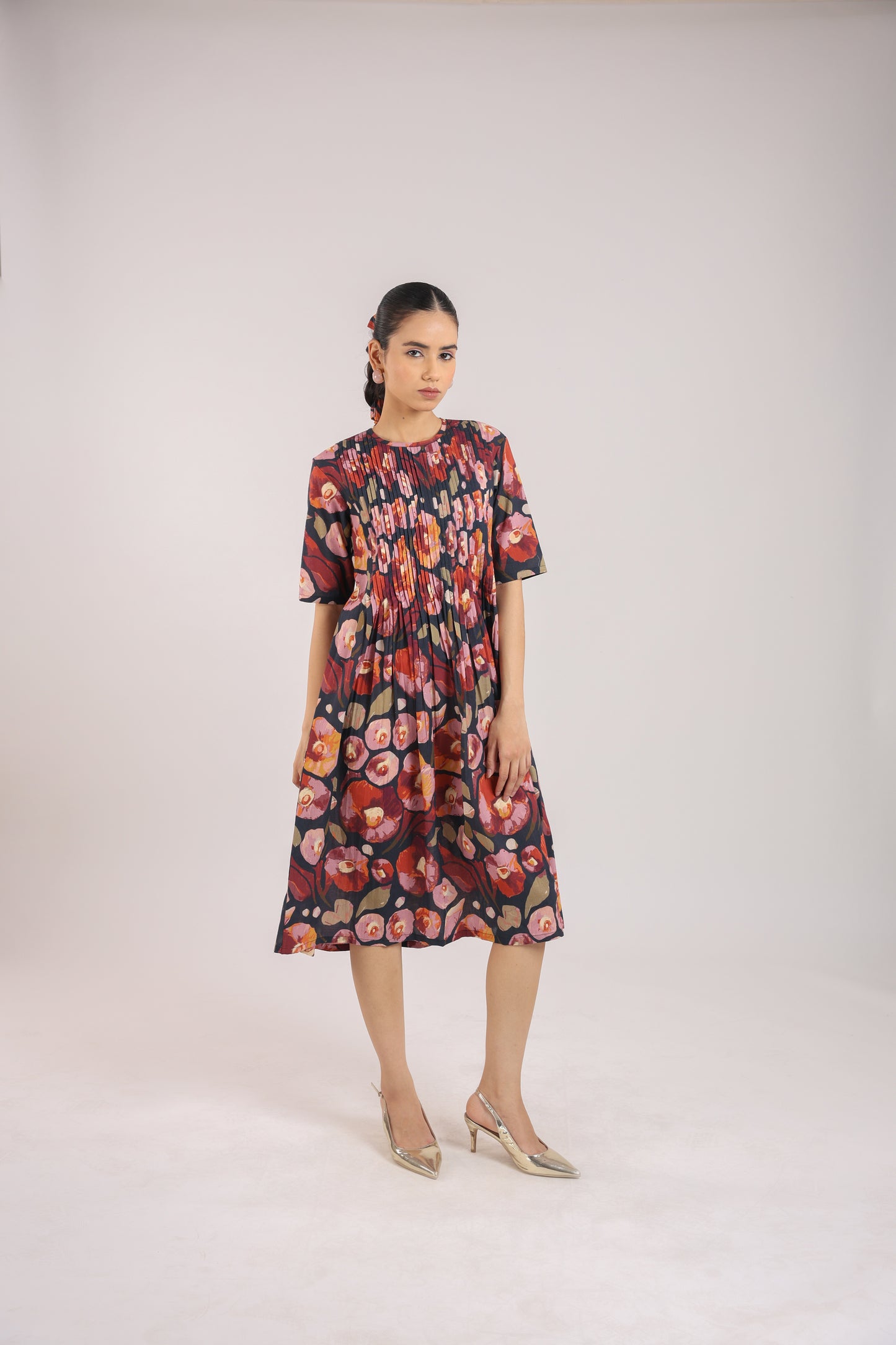Black Floral Elbow Sleeve Dress
