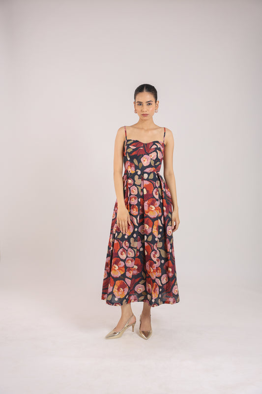 Black Floral Strappy Corset Dress
