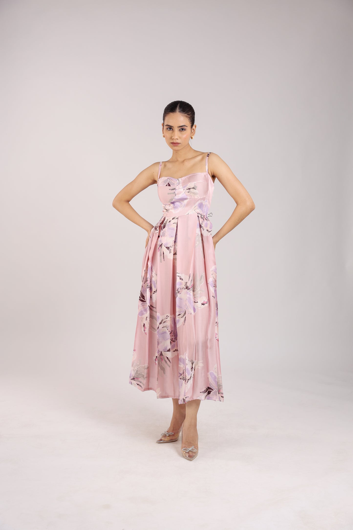 Dust Rose Floral Strappy Corset Dress