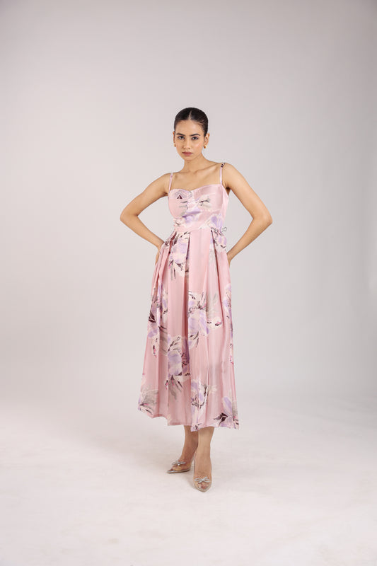 Dust Rose Floral Strappy Corset Dress