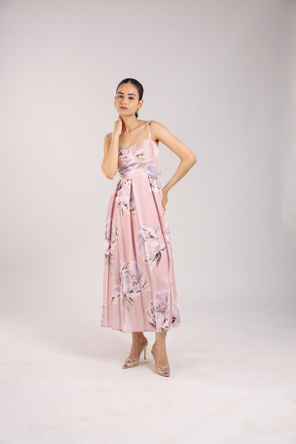 Dust Rose Floral Strappy Corset Dress