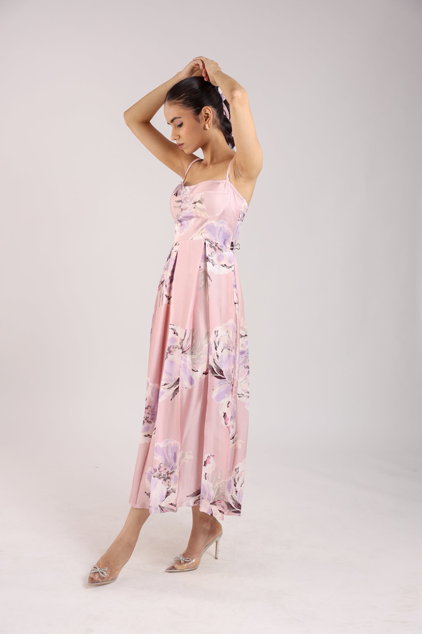Dust Rose Floral Strappy Corset Dress