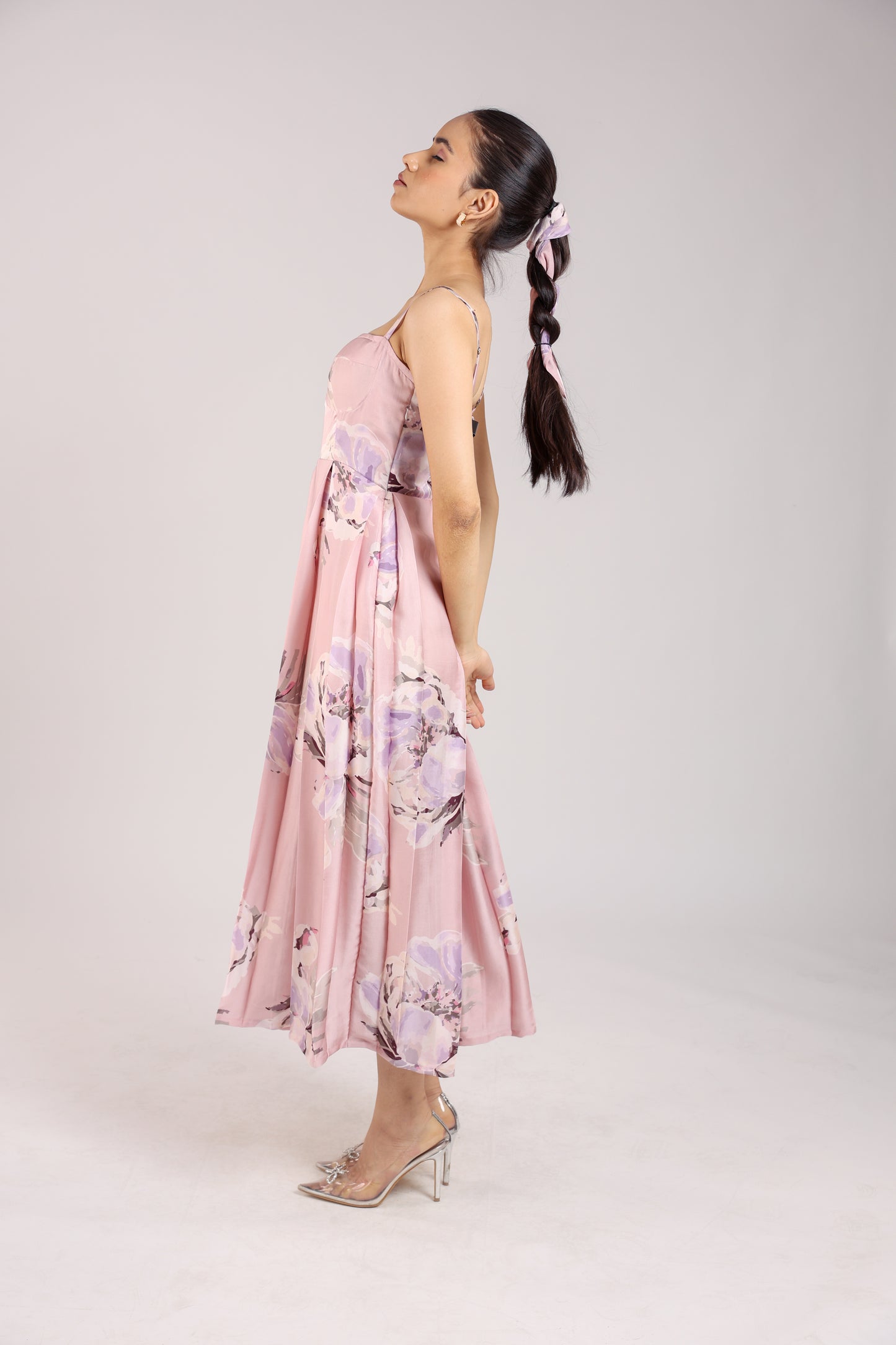 Dust Rose Floral Strappy Corset Dress