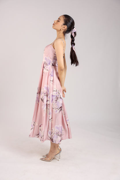Dust Rose Floral Strappy Corset Dress
