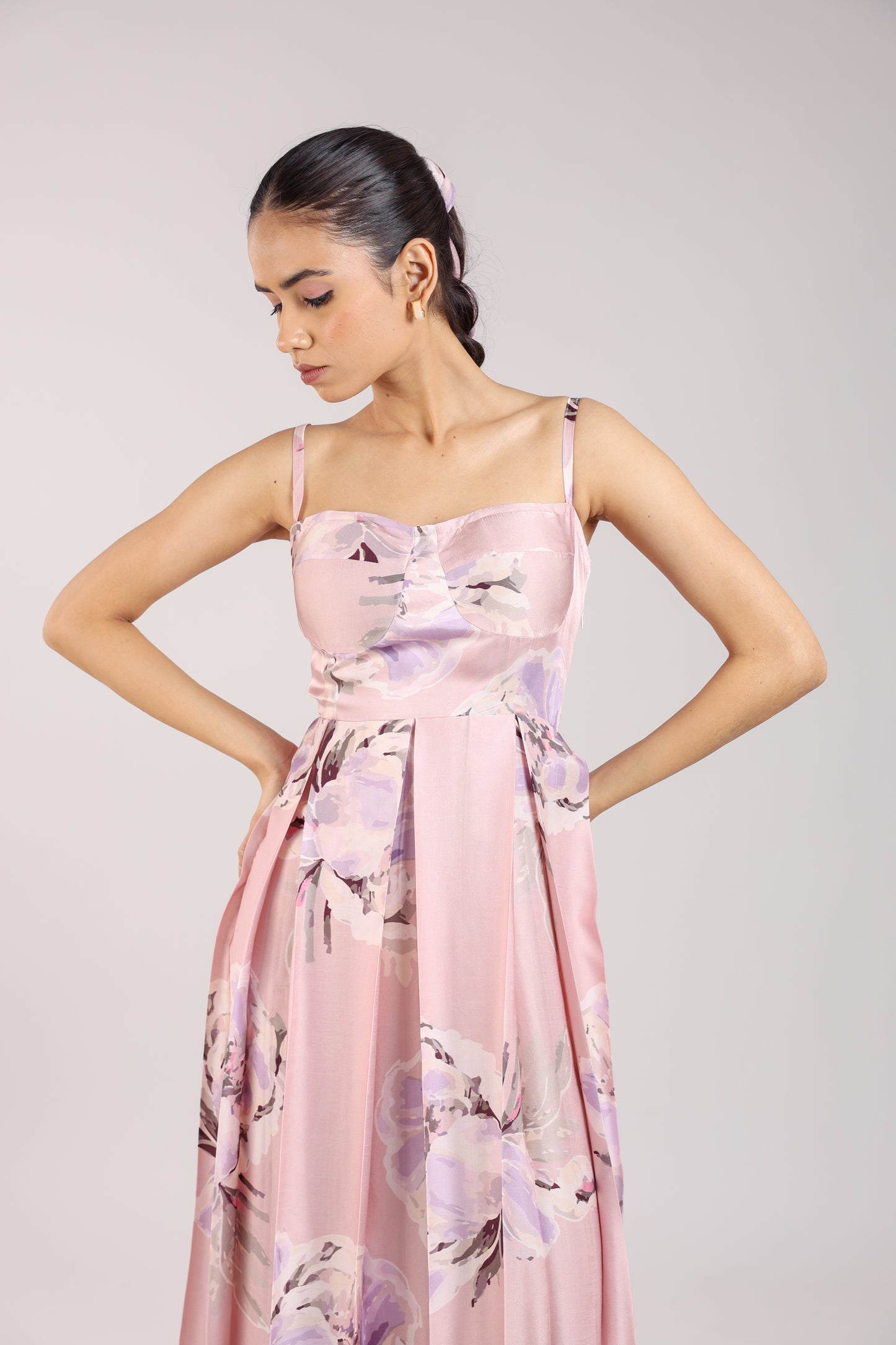 Dust Rose Floral Strappy Corset Dress