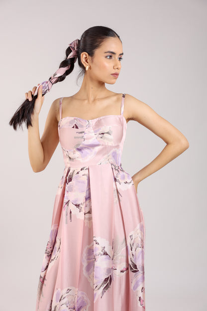 Dust Rose Floral Strappy Corset Dress