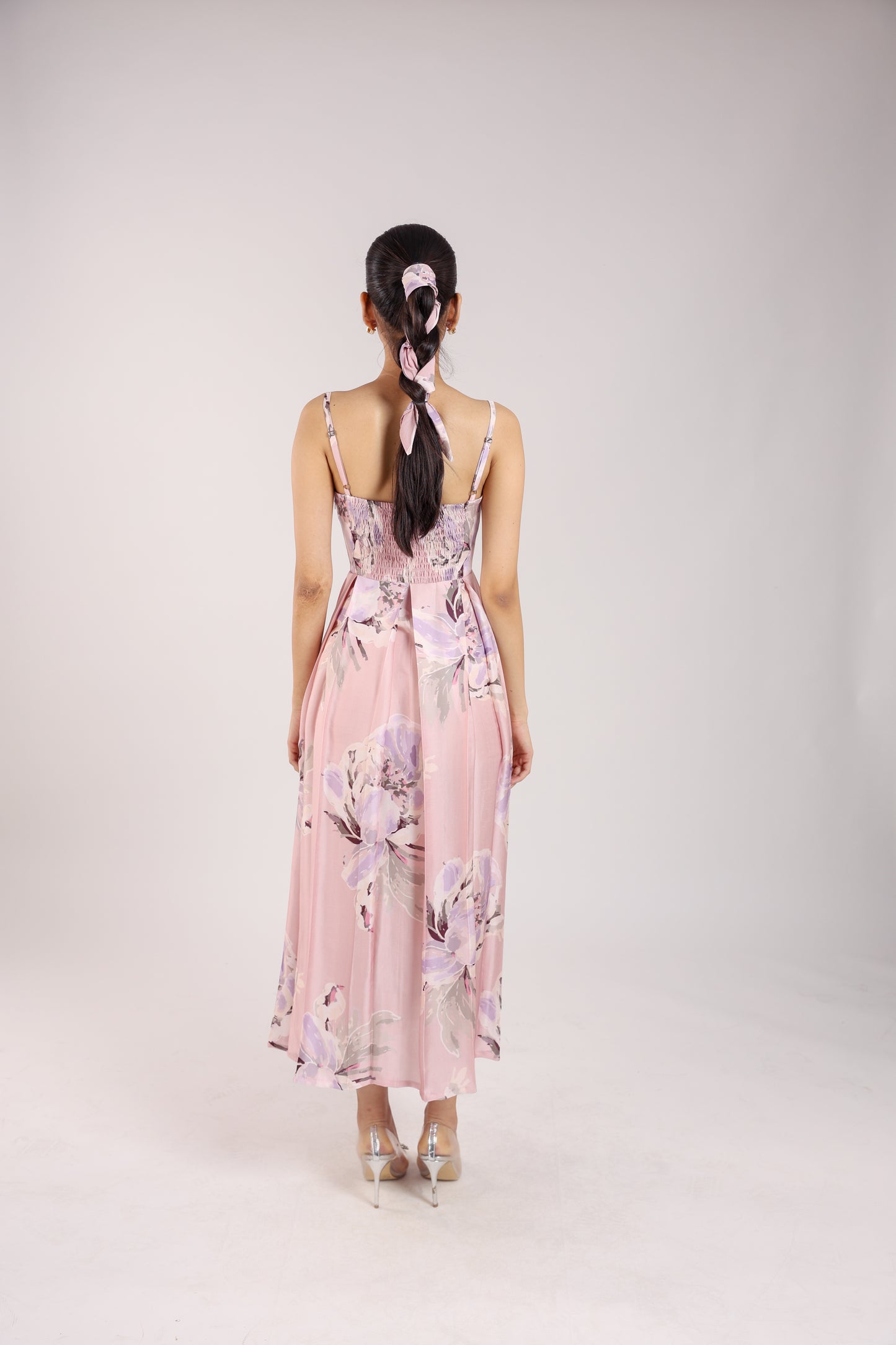 Dust Rose Floral Strappy Corset Dress
