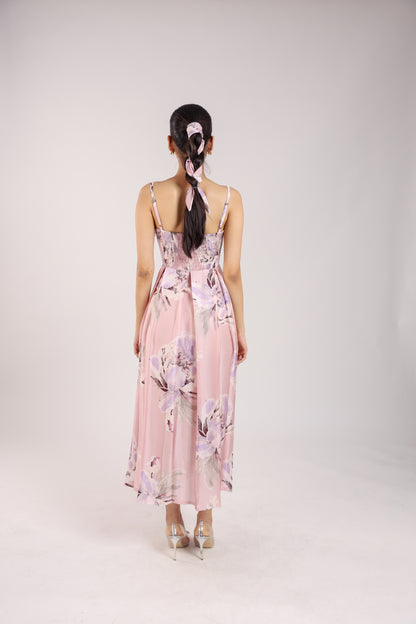 Dust Rose Floral Strappy Corset Dress