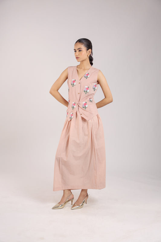 Nude Pink Embroidered Waist coat with skirt