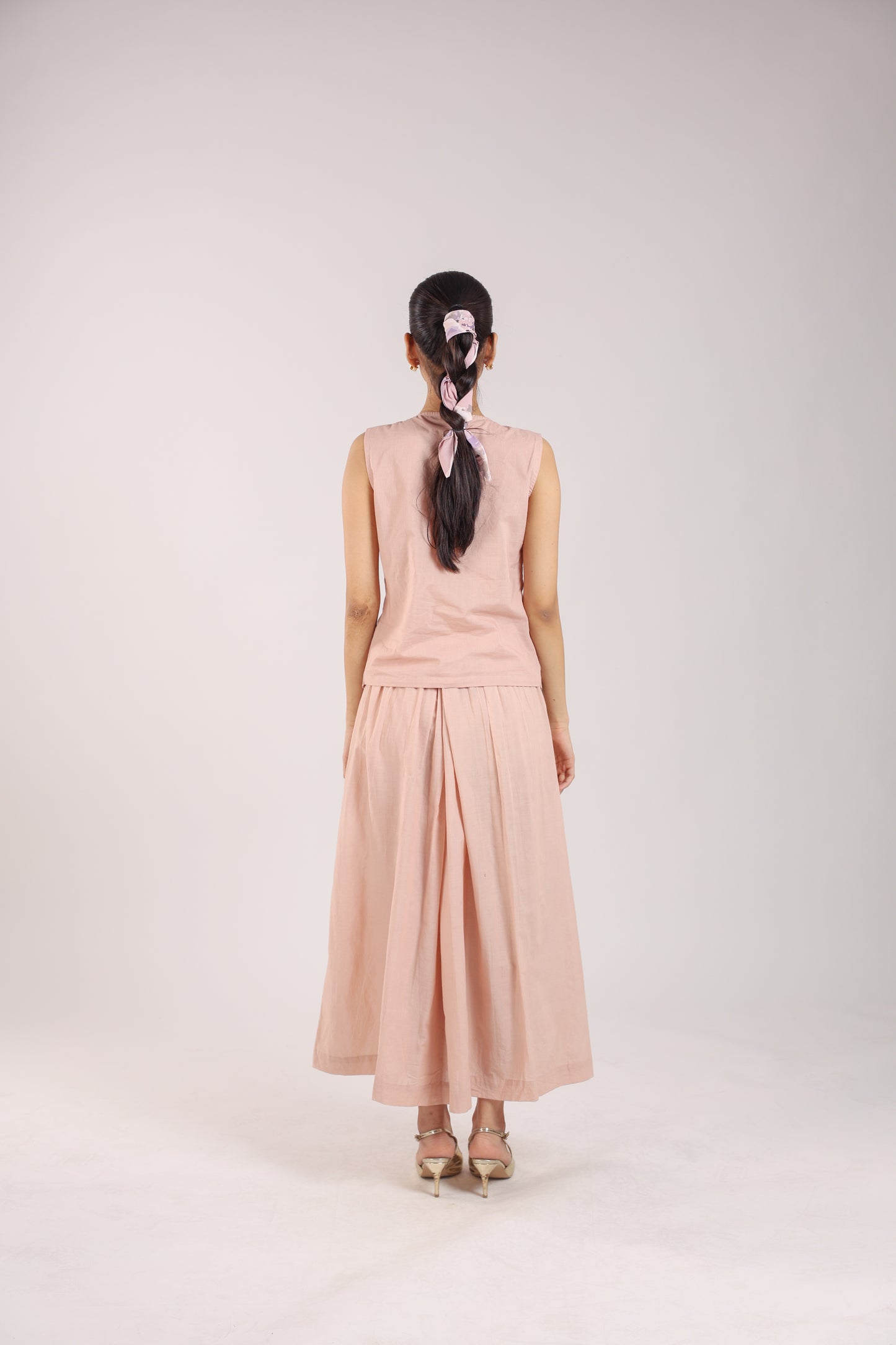 Nude Pink Embroidered Waist coat with skirt