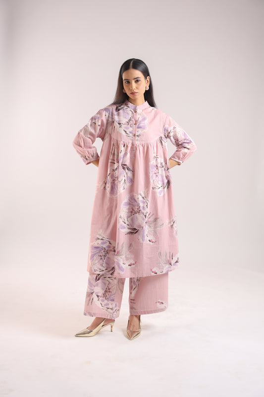 Cotton Dusty Pink Floral Print Kurta Set