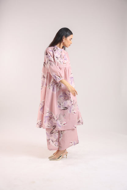 Cotton Dusty Pink Floral Print Kurta Set