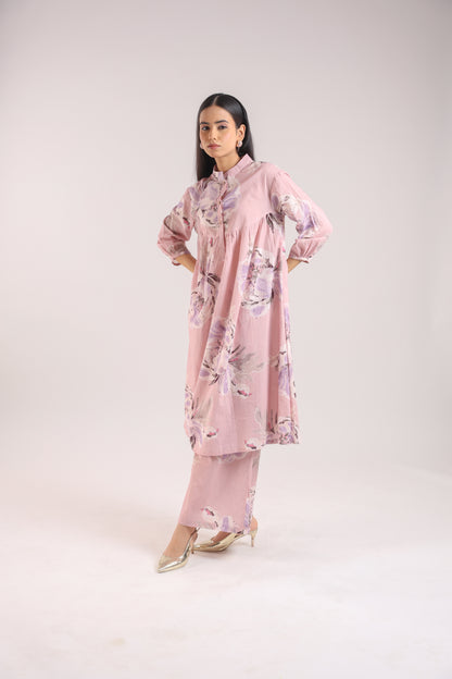 Cotton Dusty Pink Floral Print Kurta Set