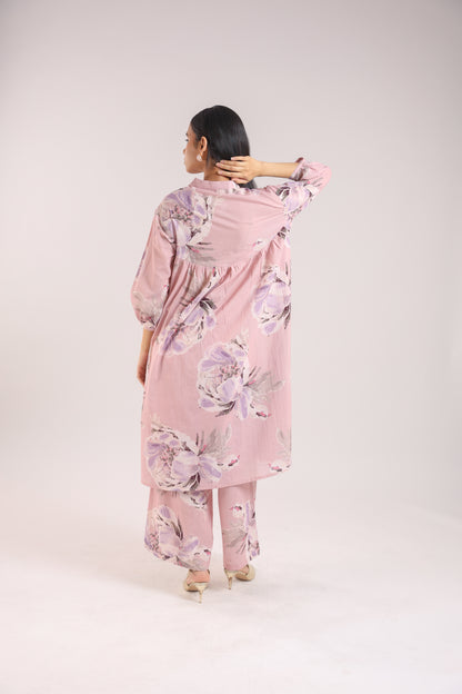 Cotton Dusty Pink Floral Print Kurta Set