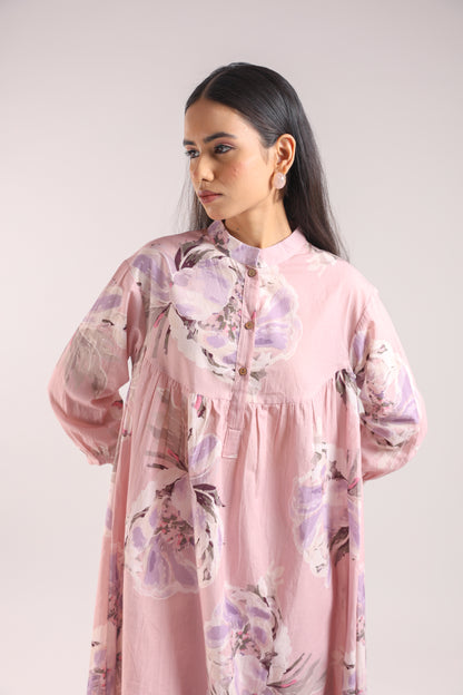 Cotton Dusty Pink Floral Print Kurta Set
