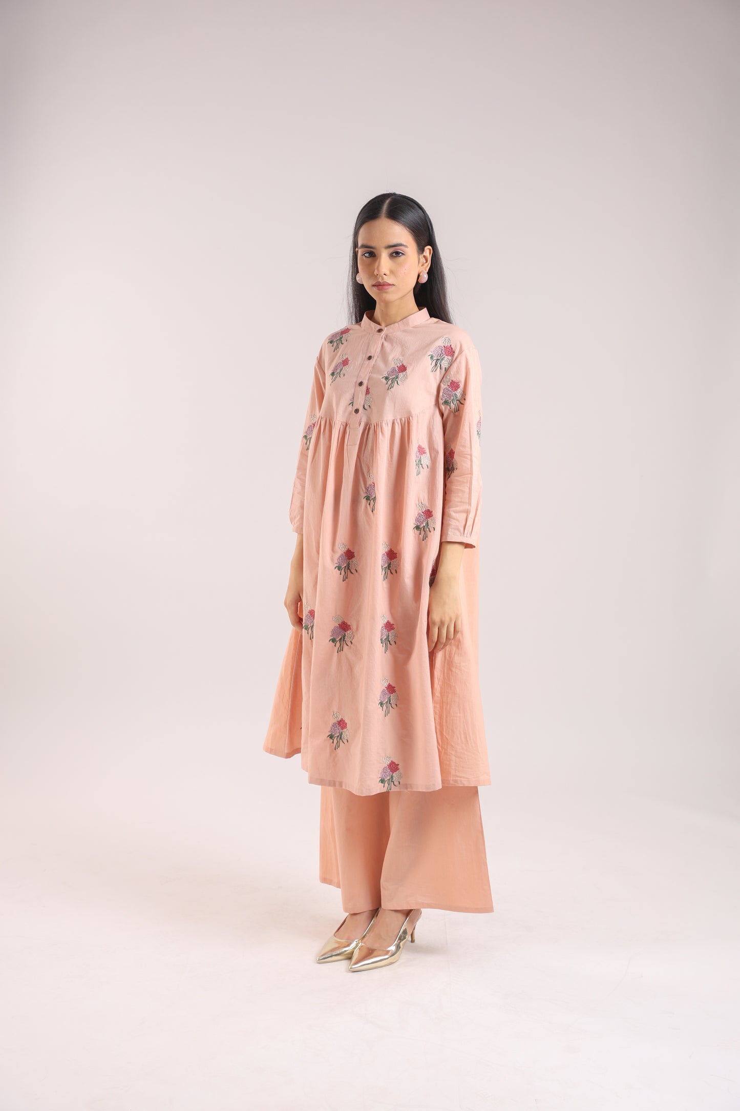 Nude Pink Embroidered Kurta Set