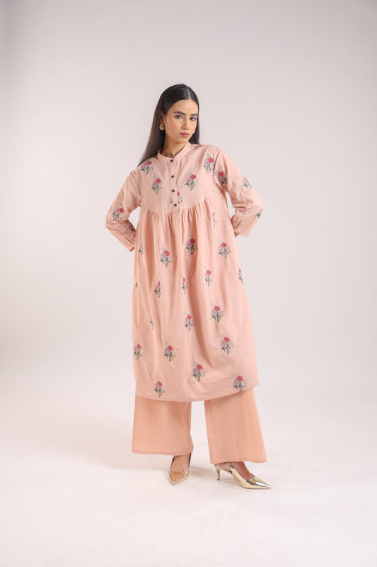 Nude Pink Embroidered Kurta Set