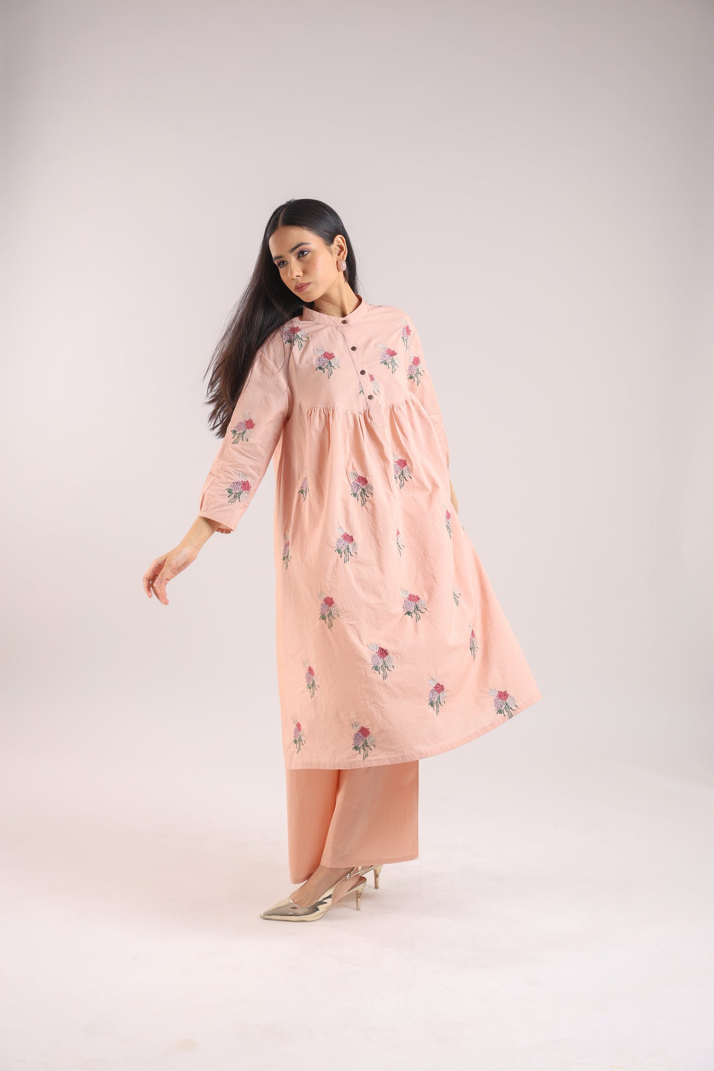 Nude Pink Embroidered Kurta Set
