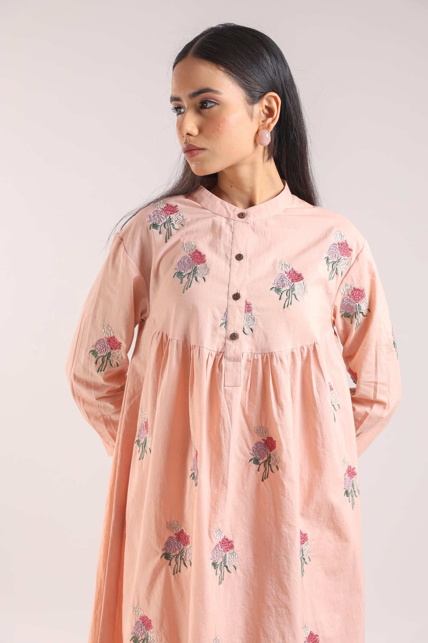 Nude Pink Embroidered Kurta Set